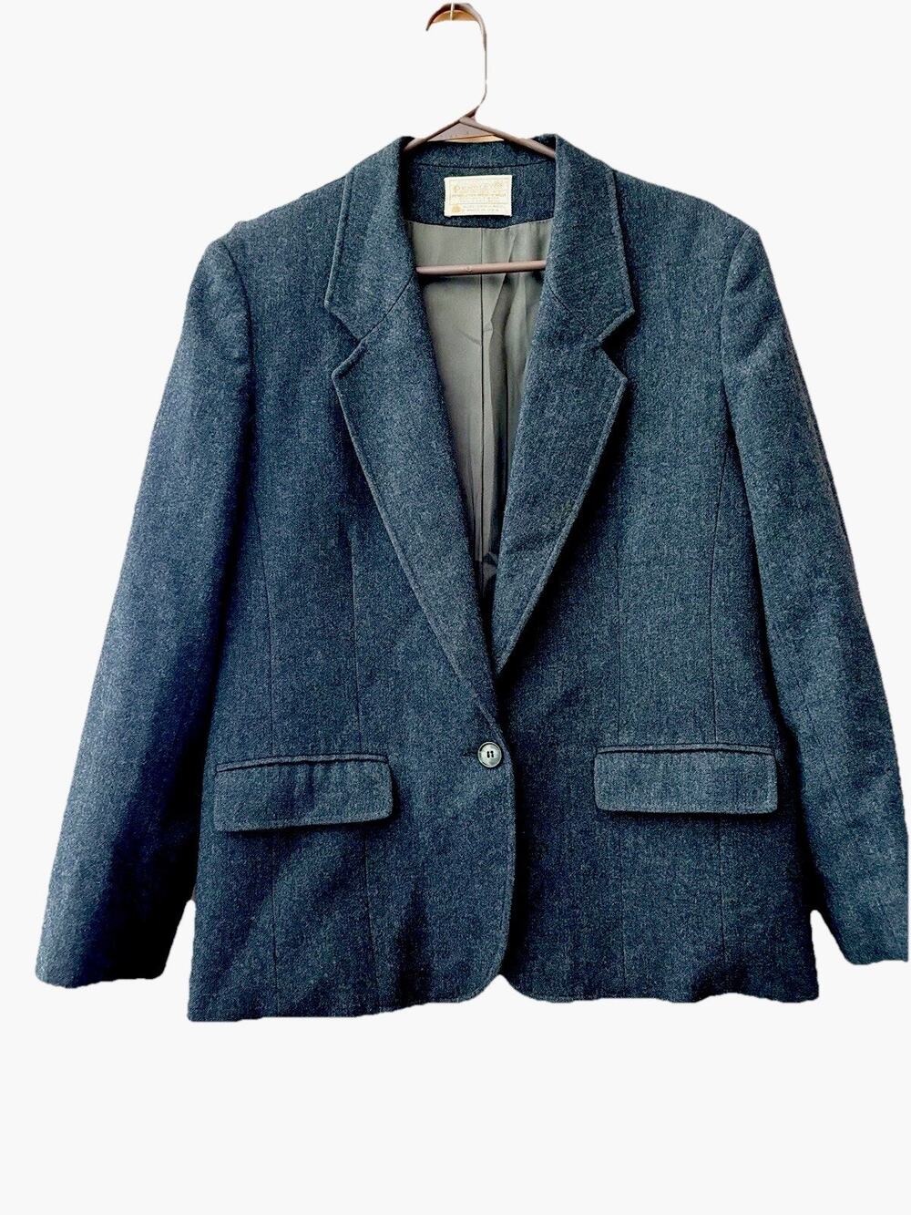 Pendleton Women’s Vintage 100% Virgin Wool Gray Blazer Sz M Career Wear Office
